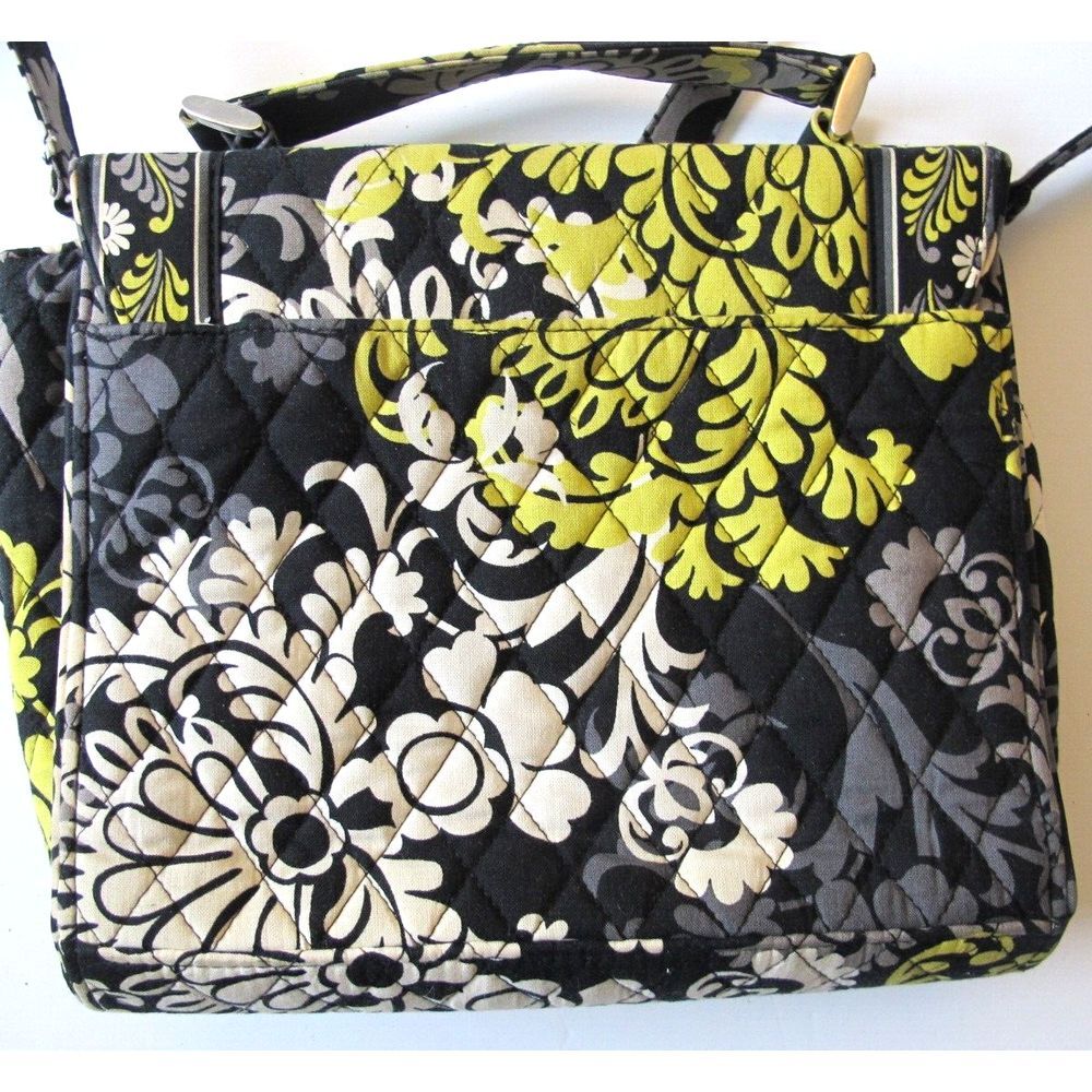 Vera Bradley Quilted Handbag Purse Black Yellow‎ Medium Size - Picture 4 of 13